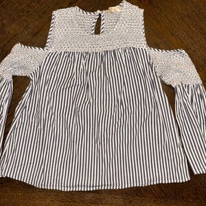 Michael Kors white and blue Cold shoulder striped boho blouse, Size Medium